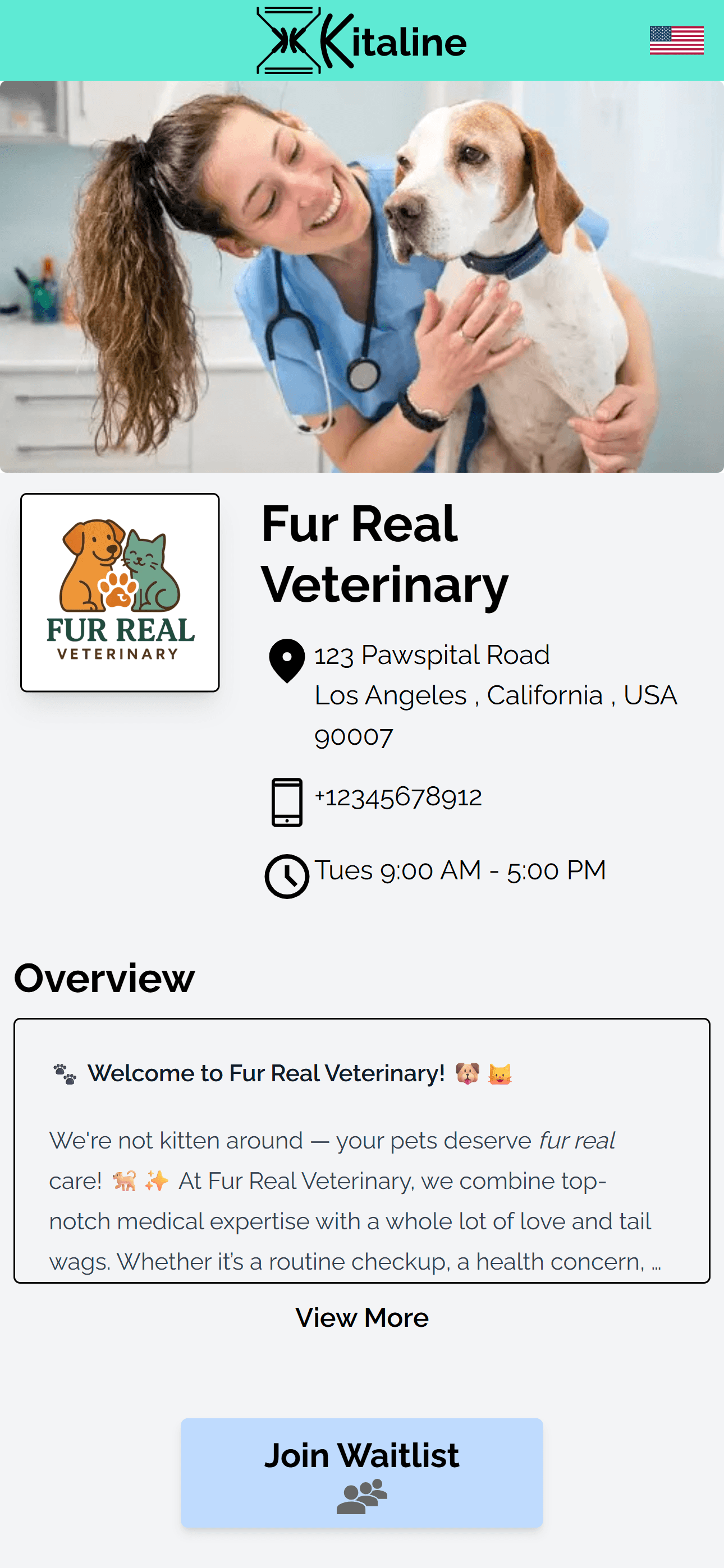 veterinary business profile page